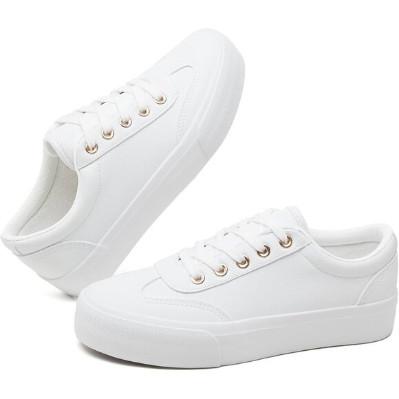 No Brand Shoes - 🆕 Women White PU Leather Platform Sneakers Tennis Comfortable Walking Shoes